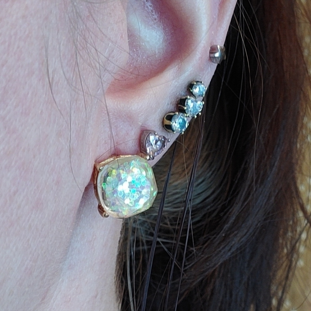 Riah Fashion Iridescent Glitter Stud Earrings Gold Square - Picture 10 of 10